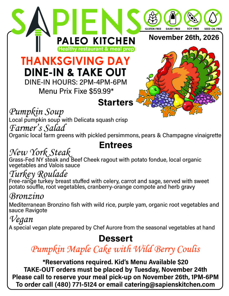Thanksgiving Day Menu Organic Keto Scottsdale